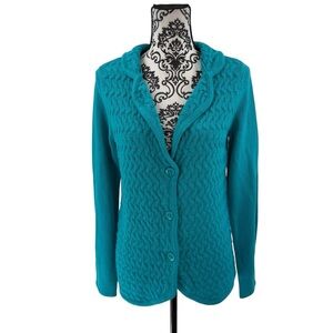 Kim Rogers Blue Knit Cardigan Sweater Button Front Textured Knit, S